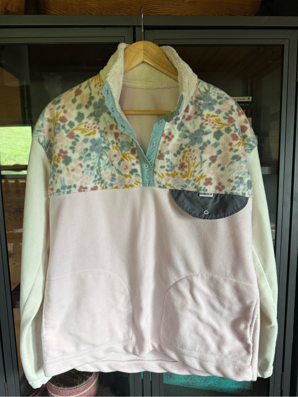 Cozy Floral-Panel Pink Fleece Pullover Sweater